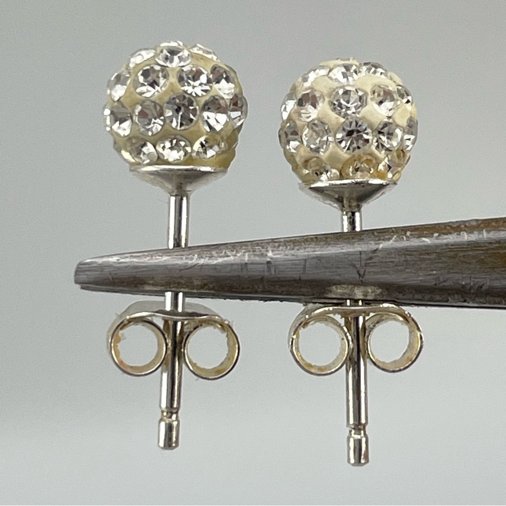 JCM 925 Sterling Silver Clear Disco Ball Earrings 6mm